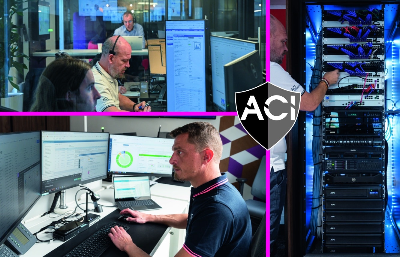Techniciens ACI assurant la supervision des systèmes informatiques, la maintenance des serveurs et la gestion d'une infrastructure réseau en salle de contrôle.