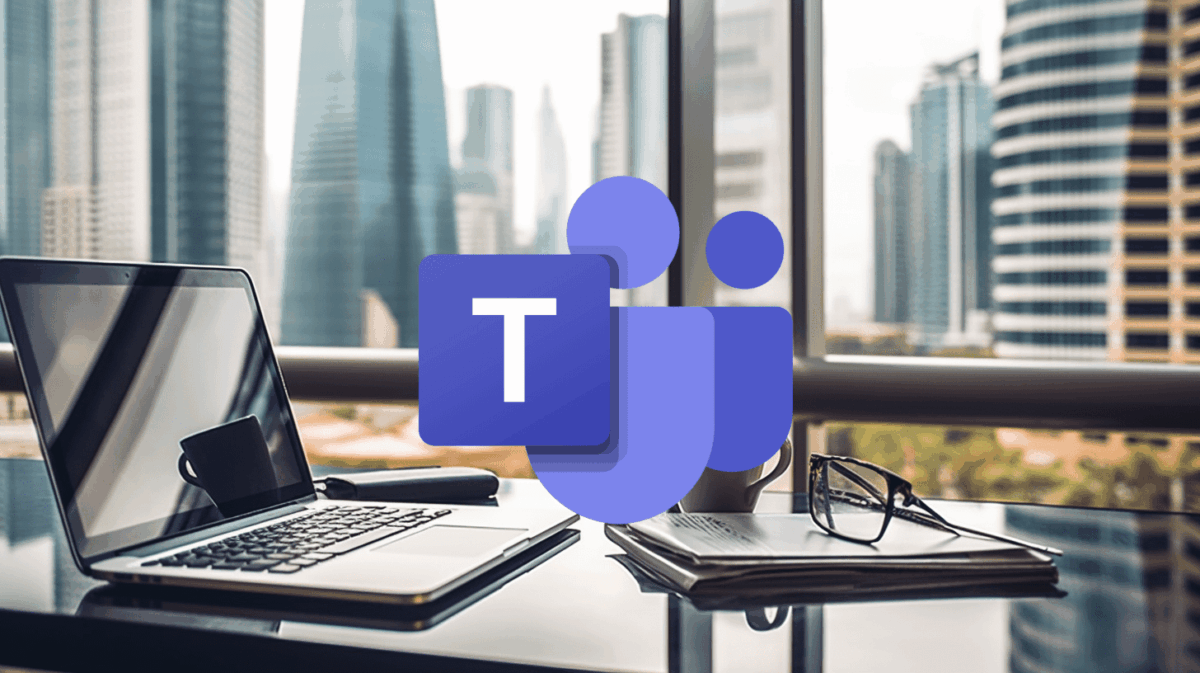 logo de Microsoft Teams avec des icônes d'Office 365 et de cybersécurité, présenté par ACI Technology.