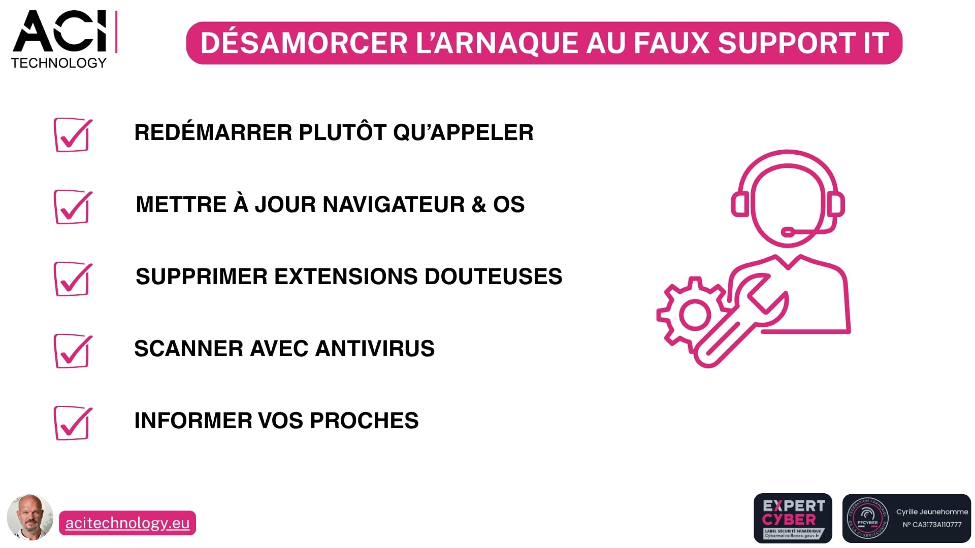 ACI Technology expert infogérance et maintenance informatique Paris - Écran figé et message alarmant, raccrochez et bloquez l’accès, vous évitez l’arnaque au faux support