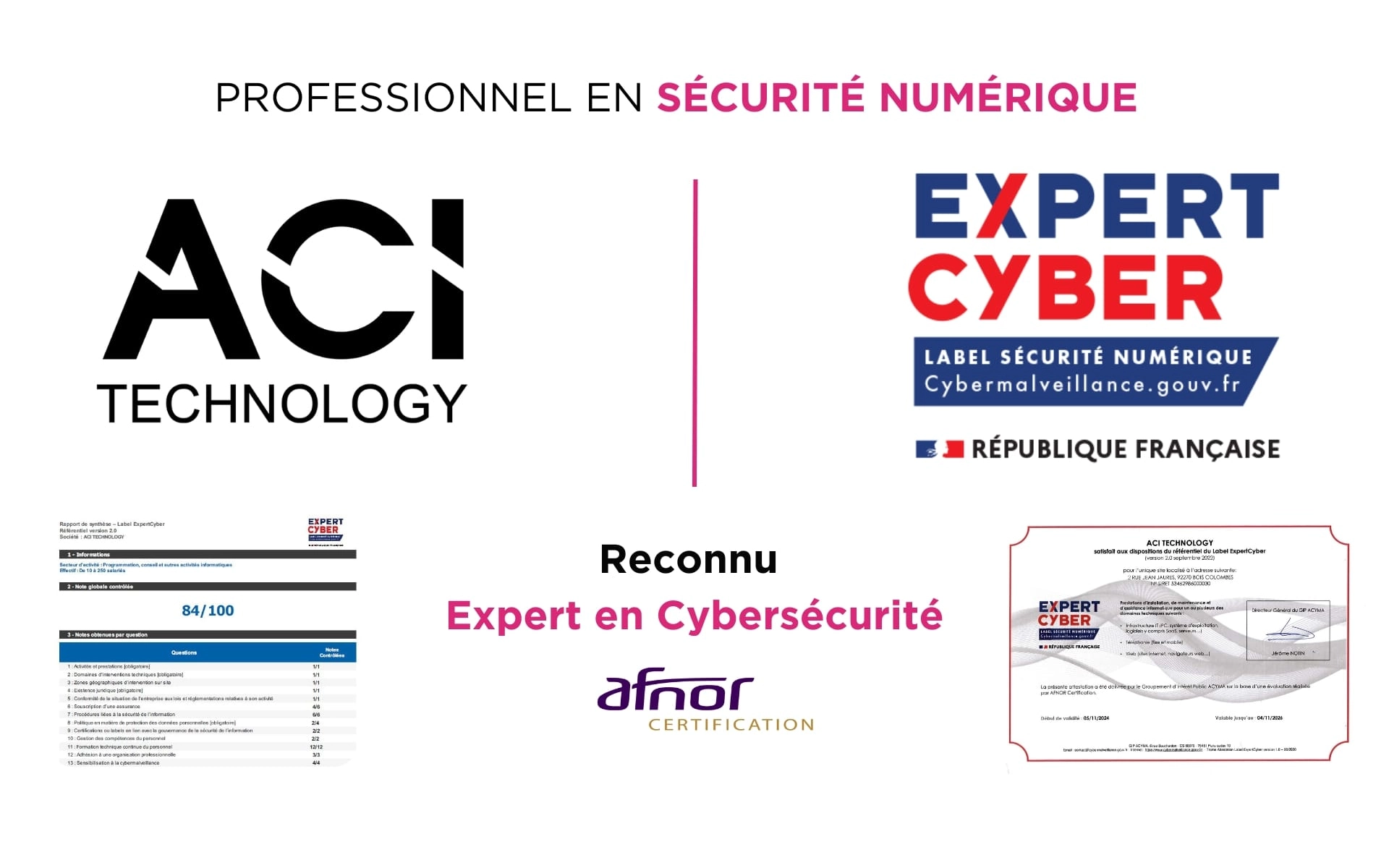 ACI Technology certifié ExpertCyber – professionnel reconnu en sécurité numérique par l’État français et AFNOR